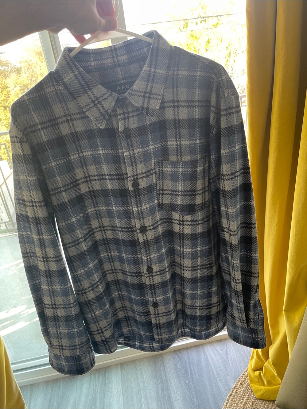 A.P.C. Blue and Light Gray Plaid Flannel Shirt